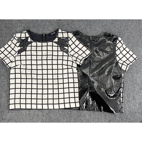 DO + BE Sz S Grid Print / Vinyl Back Top Short Sleeve Blouse NWT - Picture 11 of 11